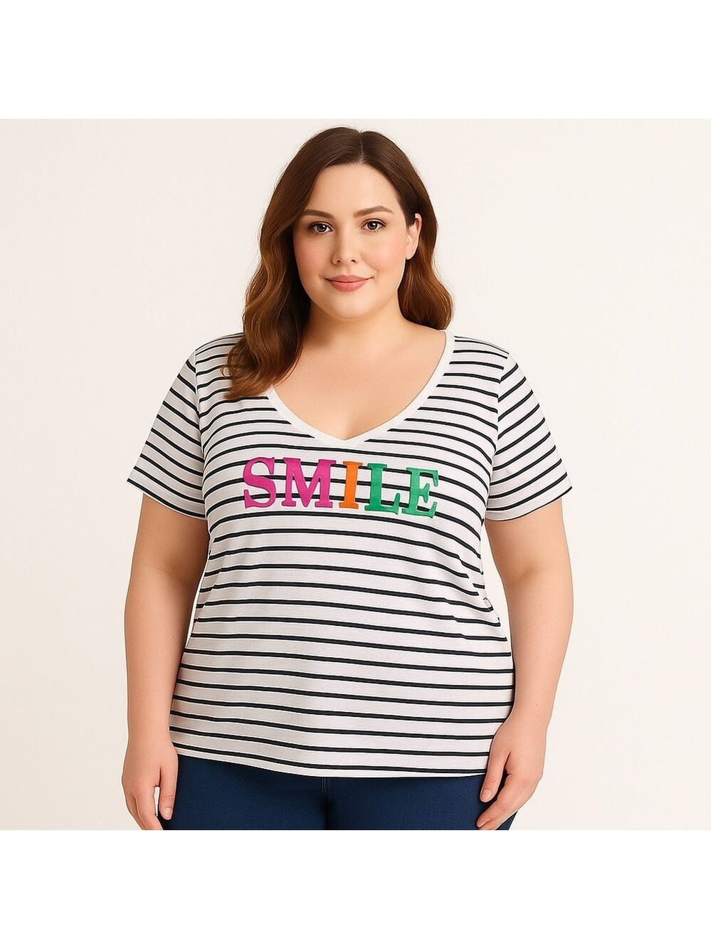 2/40$ Reitmans shirt striped jersey blue white soft Smile spring summer plussize